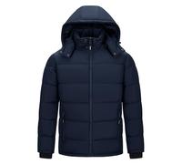 Outdoor Ventures Men's Lightweight Jacket Waterproof Pufferjacket Warm Winterjacket Downjackets Winter Parka with Lined Detachable Hood Stand-up Collar Dark Blue XL