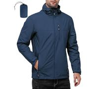 Outdoor Ventures Men's Lightweight Waterproof Jacket Windproof Rain Coats Pack Away Hooded Jackets Windbreaker for Camping Fishing Running Cycling Navy Blue XXL