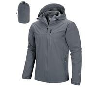Outdoor Ventures Men's Lightweight Waterproof Jacket Windproof Rain Coats Pack Away Hooded Jackets Windbreaker for Camping Fishing Running Cycling Grey M