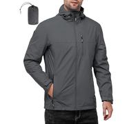 Outdoor Ventures Men's Lightweight Waterproof Jacket Windproof Rain Coats Pack Away Hooded Jackets Windbreaker for Camping Fishing Running Cycling Darkslategray XL