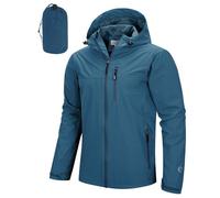 Outdoor Ventures Men's Lightweight Waterproof Jacket Windproof Rain Coats Pack Away Hooded Jackets Windbreaker for Camping Fishing Running Steel Blue/Blue M