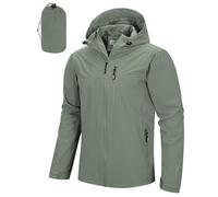Outdoor Ventures Men's Lightweight Waterproof Jacket Windproof Rain Coats Pack Away Hooded Jackets Windbreaker for Camping Fishing Running Cycling Green M