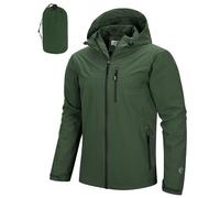 Outdoor Ventures Men's Lightweight Waterproof Jacket Windproof Rain Coats Pack Away Hooded Jackets Windbreaker for Camping Fishing Running Olive Green/Black L