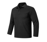 Outdoor Ventures Men's Long Sleeve Polo Shirt UPF50+ Breathable Golf Polo Moisture Wicking Quick Dry T Shirt Stretch Sports Athletic Tennis Performance Polo Lightweight Casual Work Top Black S