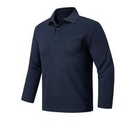 Outdoor Ventures Men's Long Sleeve Polo Shirt UPF50+ Breathable Golf Polo Moisture Wicking Quick Dry T Shirt Stretch Sports Athletic Tennis Performance Polo Lightweight Casual Work Top Dark Blue L