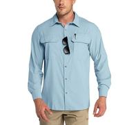 Outdoor Ventures Men's Long Sleeve Shirts UV Protection Outdoor Shirts Breathable Button-Down Shirt Wicking Quick Drying Safari Shirt with Pockets for Hiking Fishing Golfing, Violet Blue, M