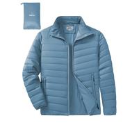 Outdoor Ventures Men's Packable Puffer Jacket Insulated Lightweight Puffy Coat Warm Portable Padded Water Resistant Jacket for Hiking Travelling Camping Grey Blue M