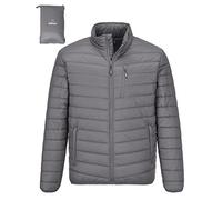 Outdoor Ventures Men's Packable Puffer Jacket Insulated Lightweight Puffy Coat Warm Portable Padded Water Resistant Jacket for Hiking Travelling Camping Grey S