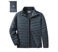 Outdoor Ventures Men's Packable Puffer Jacket Insulated Lightweight Puffy Coat Warm Portable Padded Water Resistant Jacket for Hiking Travelling Camping Dark Grey 3XL