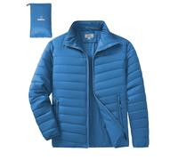 Outdoor Ventures Men's Packable Puffer Jacket Insulated Lightweight Puffy Coat Warm Portable Padded Water Resistant Jacket for Hiking Travelling Camping Classic Blue L