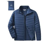 Outdoor Ventures Men's Packable Puffer Jacket Insulated Lightweight Puffy Coat Warm Portable Padded Water Resistant Jacket for Hiking Travelling Camping Navy Blue M