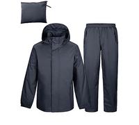 Outdoor Ventures Men's Packable Rain Suit Heavyweight Rainwear Waterproof Jacket and Trouser Set for Riding Hiking Fishing Camping Dark Gray S