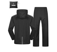 Outdoor Ventures Men's Packable Rain Suit Lightweight Rainwear Waterproof Jacket and Trouser Set for Riding Hiking Fishing Camping Black-Unlined S