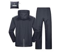 Outdoor Ventures Men's Packable Rain Suit Lightweight Rainwear Waterproof Jacket and Trouser Set for Riding Hiking Fishing Camping Dark Gray-Unlined S