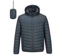 Outdoor Ventures Mens Puffer Jacket Lightweight Water Resistant Hooded Jacket Insulated Puffy Coat Winter Packable Men's Jacket with Pockets for Hiking Camping Travelling Dark Grey S