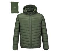 Outdoor Ventures Mens Puffer Jacket Lightweight Water Resistant Hooded Jacket Insulated Puffy Coat Winter Packable Men's Jacket with Pockets for Hiking Camping Travelling Army Green M