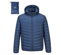 Outdoor Ventures Mens Puffer Jacket Lightweight Water Resistant Hooded Jacket Insulated Puffy Coat Winter Packable Men's Jacket with Pockets for Hiking Camping Travelling Navy Blue S