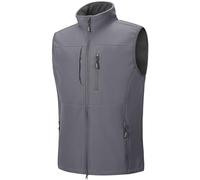 Outdoor Ventures Men's Softshell Gilets Windproof Lightweight Vest Outerwear with 7 Pockets, Warm Fleece-Lined Sleeveless Jacket for for Golf Running Hiking Light Grey M