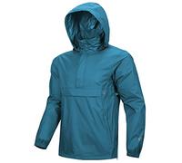Outdoor Ventures Rain Jacket for Men Waterproof Pullover Lightweight Hooded Outdoor Raincoat Packaway Breathable Reflective Anorak Jacket for Travelling, Camping, Running, Hiking, Moroccan Blue L
