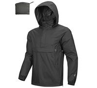 Outdoor Ventures Rain Jacket for Men Waterproof Pullover Lightweight Hooded Outdoor Raincoat Packaway Breathable Reflective Anorak Jacket for Travelling, Camping, Running, Hiking, Black M