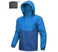 Outdoor Ventures Rain Jacket for Men Waterproof Pullover Lightweight Hooded Windbreaker Outdoor Raincoat Packaway Breathable Windproof Shell Jacket for Camping, Hiking Royal Blue/Classic Blue S