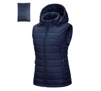Outdoor Ventures Womens Puffer Gilet with Hood Packable Quilted Vest Padded Outwear Vest Bodywarmer Ladies Windproof Sleeveless Jacket for Golf Hiking Cycling Dark Blue XS