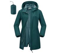 Outdoor Ventures Women's Rain Jacket Waterproof Packable Rain Coat Long Lightweight Packaway Windbreaker Breathable Running Golf Cycling Jacket with Hood Spruce Green M/UK12
