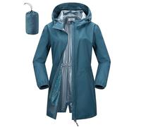 Outdoor Ventures Women's Rain Jacket Waterproof Packable Rain Coat Long Lightweight Packaway Windbreaker Breathable Running Golf Cycling Jacket with Hood Ceramic Blue 3XL/UK20-22