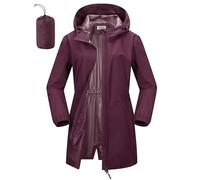 Outdoor Ventures Women's Rain Jacket Waterproof Packable Rain Coat Long Lightweight Packaway Windbreaker Breathable Running Golf Cycling Jacket with Hood Burgundy Red XS/UK8