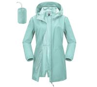 Outdoor Ventures Women's Rain Jacket Waterproof Packable Rain Coat Long Lightweight Packaway Windbreaker Breathable Running Golf Cycling Jacket with Hood Mint Green XS/UK8