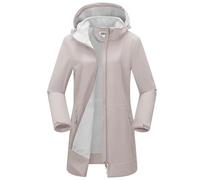 Outdoor Ventures Women's Softshell Long Jacket with Hood Fleece Lined Windproof Jacket for Women Waterproof Windbreaker Khaki M