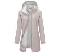 Outdoor Ventures Women's Softshell Long Jacket with Hood Fleece Lined Windproof Jacket for Women Waterproof Windbreaker Khaki L