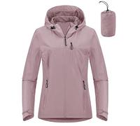 Outdoor Ventures Women's Waterproof Jackets Ladies Lightweight Windproof Packable Rain Jacket Raincoat Outdoor Windproof Running Golf Cycling Softshell Jacket with Hood Rose M/UK12