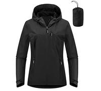 Outdoor Ventures Women's Waterproof Jackets Ladies Lightweight Windproof Packable Rain Jacket Raincoat Outdoor Windproof Running Golf Cycling Softshell Jacket with Hood Black XXL/UK 18
