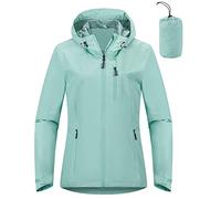 Outdoor Ventures Women's Waterproof Jackets Ladies Lightweight Windproof Packable Rain Jacket Raincoat Outdoor Windproof Running Golf Cycling Softshell Jacket with Hood Mint Green XXL/UK 18