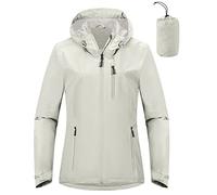 Outdoor Ventures Women's Waterproof Jackets Ladies Lightweight Windproof Packable Rain Jacket Raincoat Outdoor Windproof Running Golf Cycling Softshell Jacket with Hood Light Grey 3XL/UK22