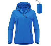 Outdoor Ventures Women's Waterproof Jackets Ladies Lightweight Windproof Packable Rain Jacket Raincoat Outdoor Windproof Running Golf Cycling Softshell Jacket with Hood China Blue S/UK10