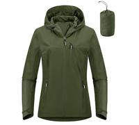 Outdoor Ventures Women's Waterproof Jackets Ladies Lightweight Windproof Packable Rain Jacket Raincoat Outdoor Windproof Running Golf Cycling Softshell Jacket with Hood Green L/UK14