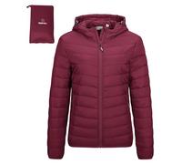 Outdoor Ventures Women's Winter Lightweight Puffer Jacket with Hood, Warm, Short, Packable, Quilted, Transitional, Padded Jacket for Ladies, Lined for Hiking, Travel Wine Red 3XL