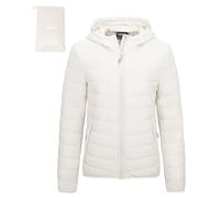 Outdoor Ventures Women's Winter Lightweight Puffer Jacket with Hood, Warm, Short, Packable, Quilted, Transitional, Padded Jacket for Ladies, Lined for Hiking, Travel Cream XS