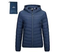 Outdoor Ventures Women's Winter Lightweight Puffer Jacket with Hood, Warm, Short, Packable, Quilted, Transitional, Padded Jacket for Ladies, Lined for Hiking, Travel Navy Blue XL