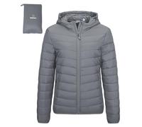 Outdoor Ventures Women's Winter Lightweight Puffer Jacket with Hood, Warm, Short, Packable, Quilted, Transitional, Padded Jacket for Ladies, Lined for Hiking, Travel Foggy Blue L
