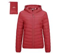 Outdoor Ventures Women's Winter Lightweight Puffer Jacket with Hood, Warm, Short, Packable, Quilted, Transitional, Padded Jacket for Ladies, Lined for Hiking, Travel Red 3XL