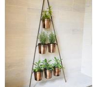 Outdoor Vertical Gold Metal Wall Plant Stand with Planters, H148cm x W69cm, Planter External Diam. 14cm Ivyline Gold One Size