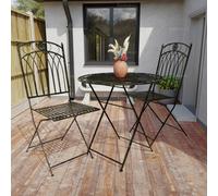 Outdoor Vintage Bistro Set, 2 Folding Chairs And Round Table - Ornate Wrought Iron Design, Fully Assembly, Black Antique Finish
