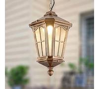 Outdoor Vintage Lantern Pendant Light, Anti-Rust Waterproof Hanging Porch Lantern, Bronze Finish Frosted Glass External Chandelier for Patio, Gazebo, Entryway, Garden, E27 Base