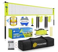 Outdoor Volleyball Net Set for Backyard, Beach, Grass, All-Weather & Easy Setup, with 4 Height Adjustable Poles, Anti-Sag Net, PU Volleyball, Portable Carry Bag, Premium Present Box (Yellow, 32FT)