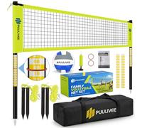 Outdoor Volleyball Net Set for Backyard, Beach, Grass, All-Weather & Easy Setup, with 4 Height Adjustable Poles, Anti-Sag Net, PU Volleyball, Portable Carry Bag, Premium Present Box (Yellow, 16FT)