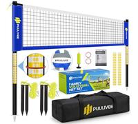 Outdoor Volleyball Net Set for Backyard, Beach, Grass, All-Weather & Easy Setup, with 4 Height Adjustable Poles, Anti-Sag Net, PU Volleyball, Portable Carry Bag, Premium Present Box (Blue White, 16FT)
