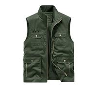 Outdoor Waistcoats For Men Mens Quick Dry Vest Tops With Multi-Pocket Training Vest Casual Fishing Stand Collar Full Zip Combat Tactical Gilet For Hiking Climbing Cycling Army Green L